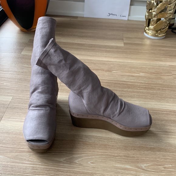 Rick Owens elasticized leather sock open toe platform bootie - Picture 3 of 17